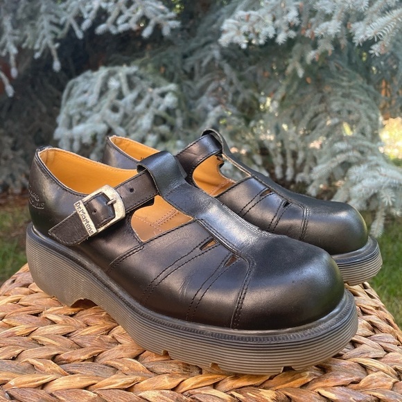 Dr Martens MIE Black Leather 8366 Y2K Chunky T-strap Mary Jane Oxfords Size 7/8 - Picture 2 of 12